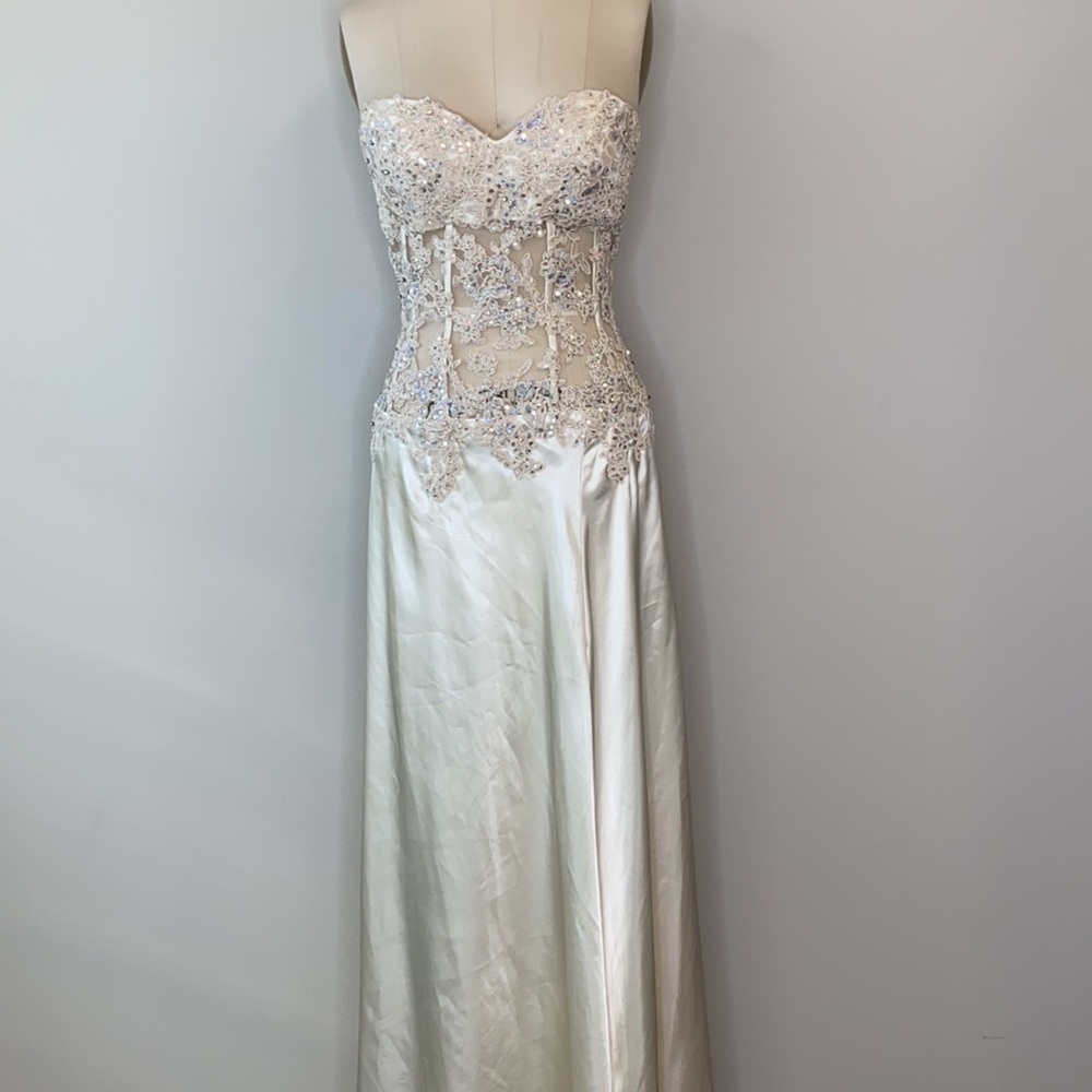 Champagne Corset Sequin High Low Gown - Picture 4 of 8